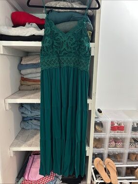 Dark green lace top tank top dress midi size large